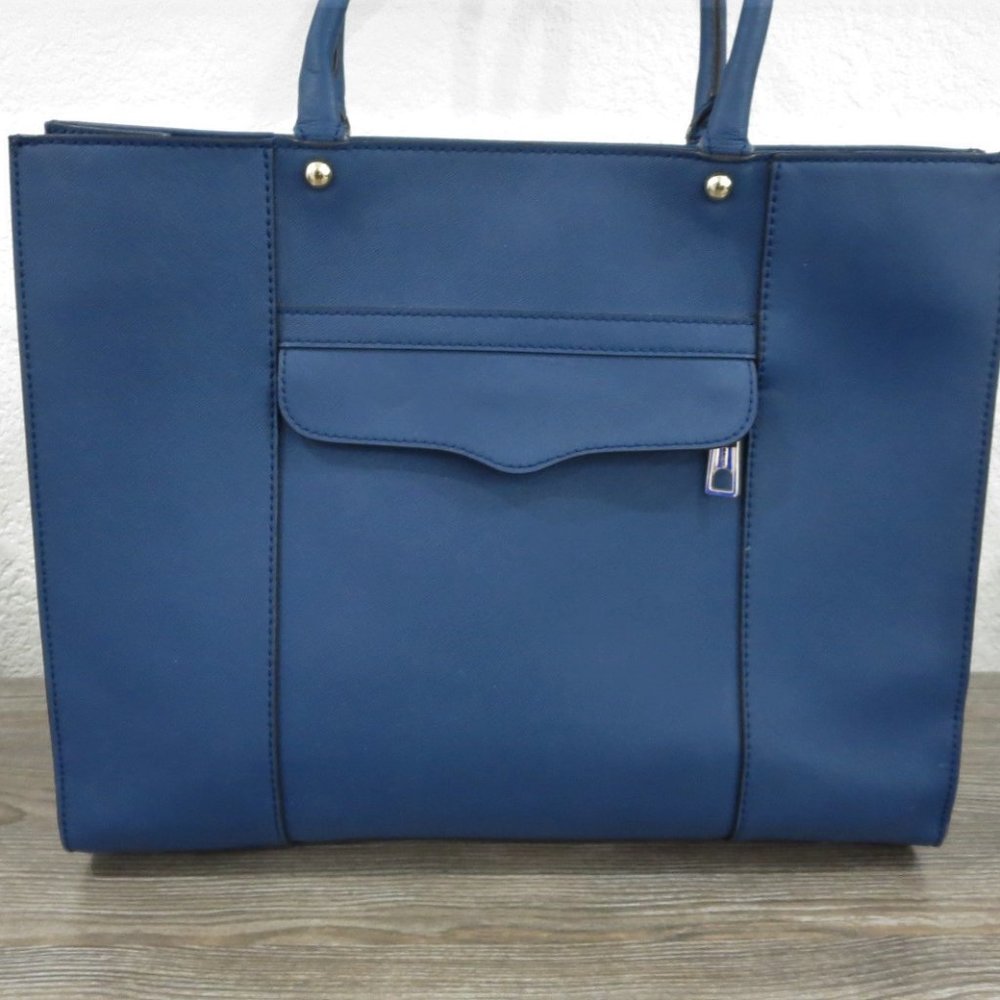 Minkoff Dark Slate Blue Genuine Leather Tote Shoulder Bag Purse